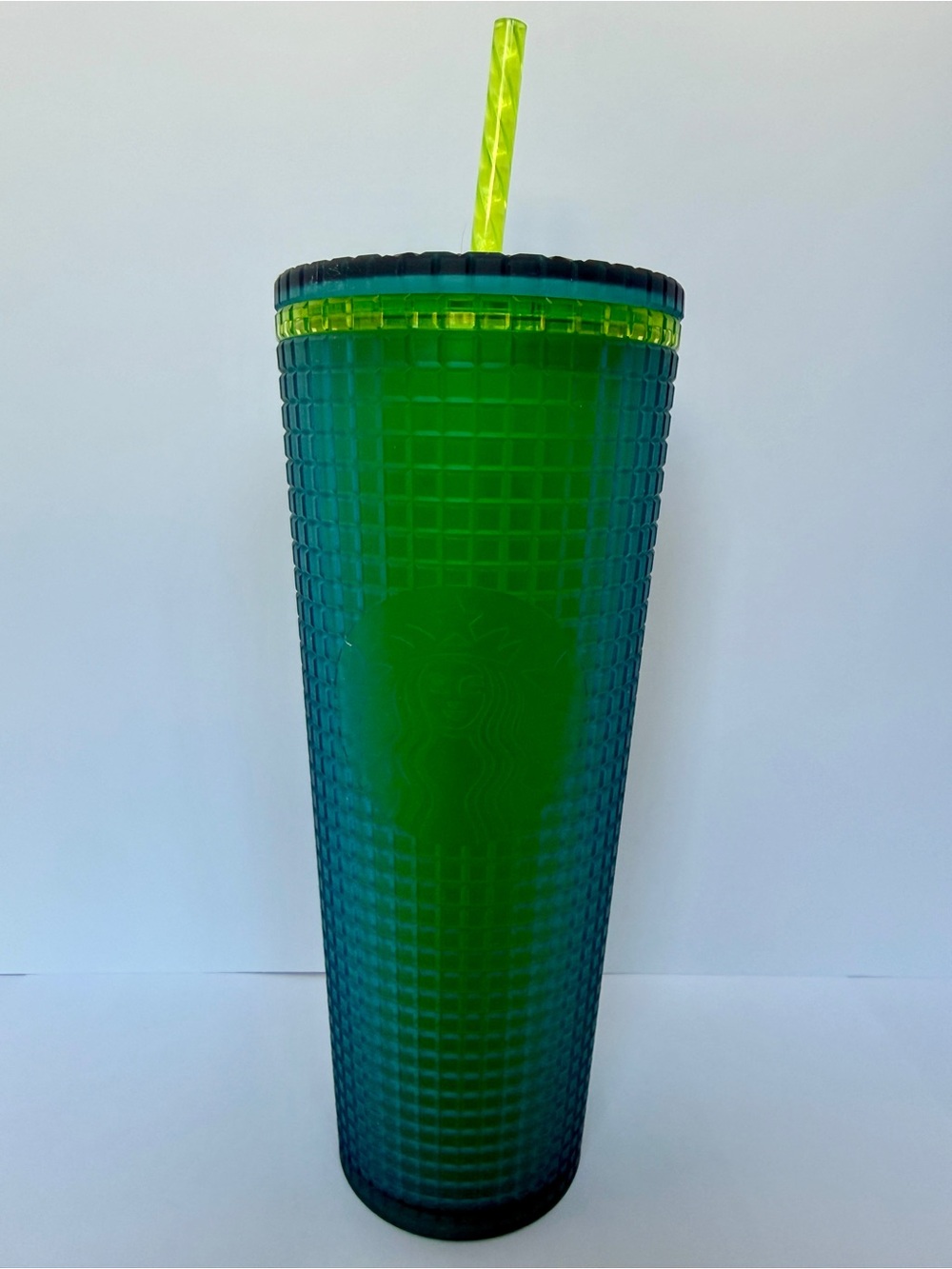 Starbucks two tone Blue/Green Square Studded Cold Cup Tumbler with Straw